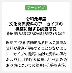 令和元年度文化関係資料のアーカイブの構築に関する調査研究（散逸・消失の危機にある映画関連の非フィルム資料）